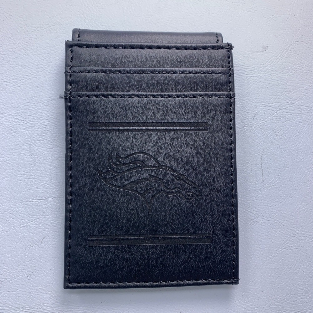 NFL Mens OS Black Denver Broncos Logo Magnetic Money Clip Wallet New